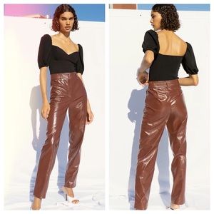 NEW Aritzia Wilfred Faux Leather Funk Pant in Rustique